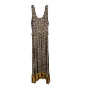 J. Glee Women M Floral Paisley Lace Up Smocked Back Maxi Dress Yellow Brown Y2K